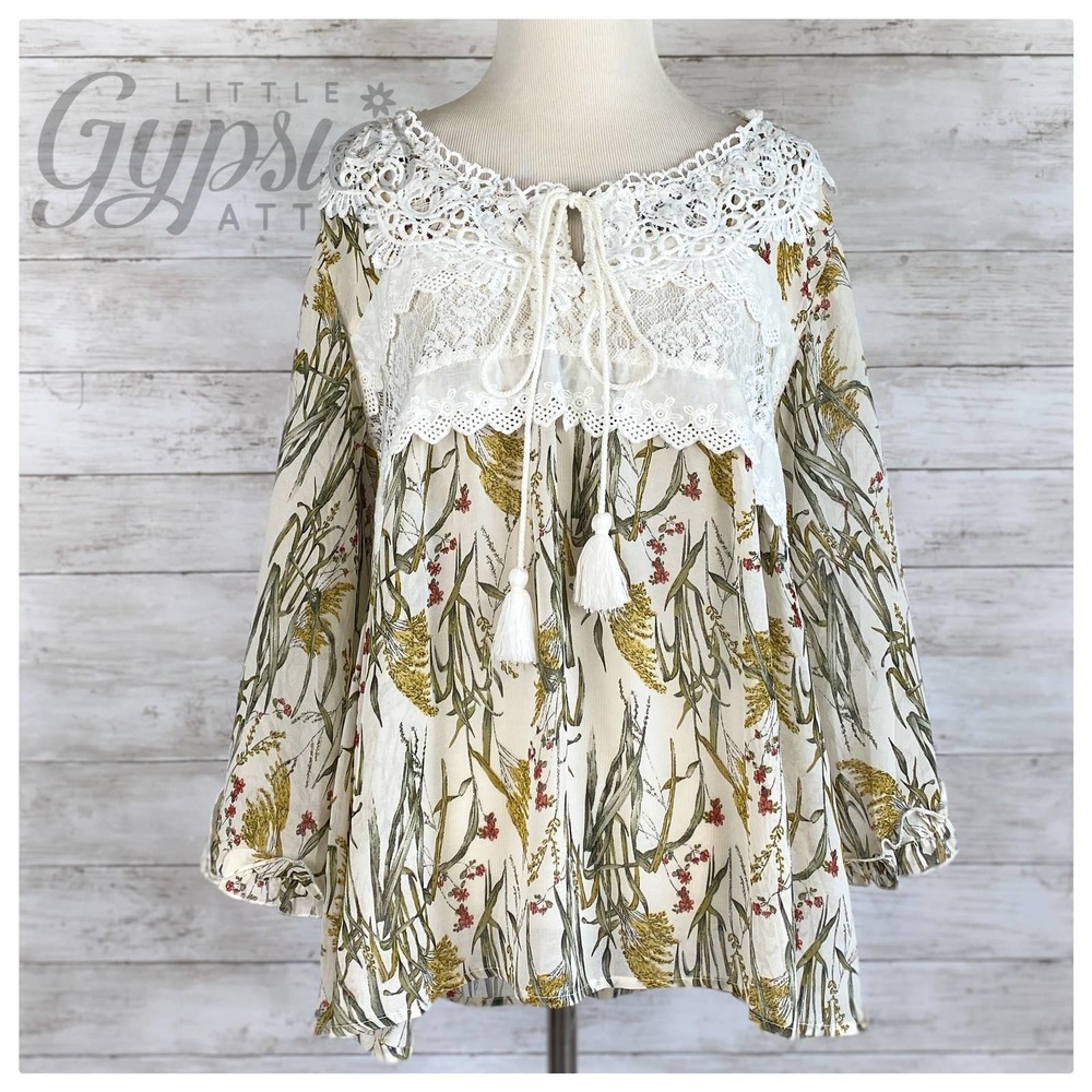 POL Babydoll Autumn Flowers and Lace Top - Picture 5 of 12